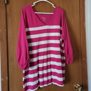 Lane Bryant Pink Striped Boxy 3/4 Sleeve Cotton Modal V-neck Tunic Plus Size 22